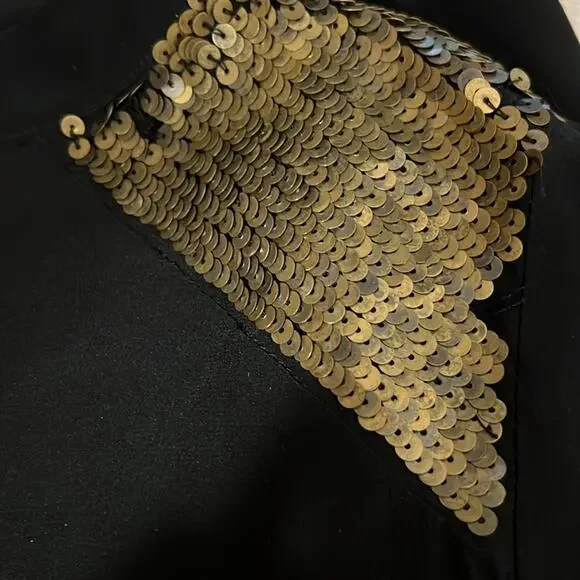 Madewell Black Silk & Gold Sequin Shoulder Accent Back Ribbon Cutout Dress - Picture 12 of 12